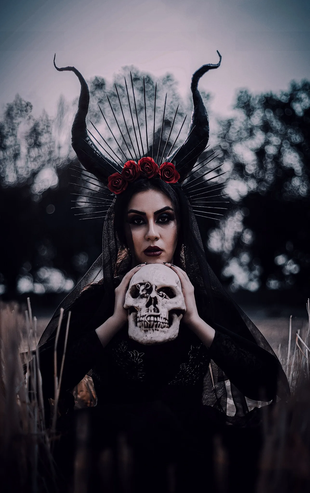 After applying Gothic Lightroom Presets - Dark aesthetic photo with cool shadows and deep blacks